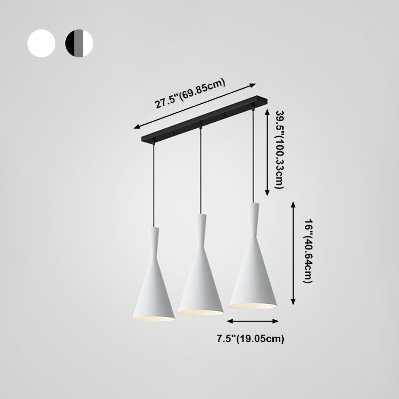 Forme de cône en métal Lumières suspendues modernes style 3 lumières suspendues à la chambre à coucher