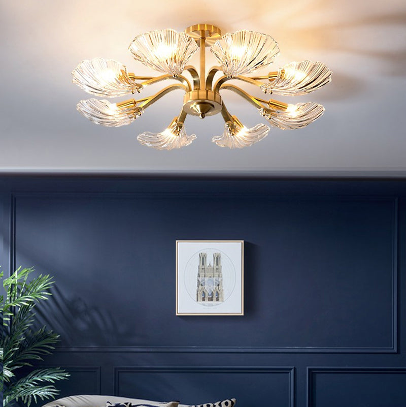 Glass Metal Contemporary Chandelier Gold Pendant Lighting for Living Room