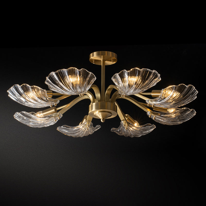 Glass Metal Contemporary Chandelier Gold Pendant Lighting for Living Room