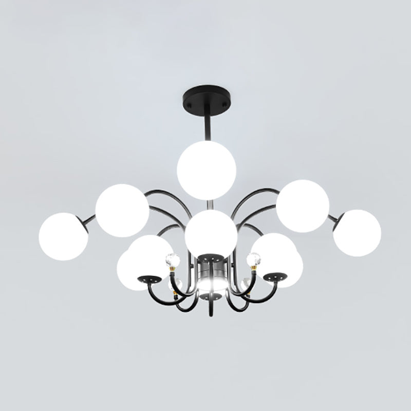 Modern Style Globe Chandelier Light White Glass Pendant Lighting with Crystal