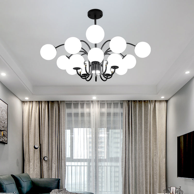 Modern Style Globe Chandelier Light White Glass Pendant Lighting with Crystal