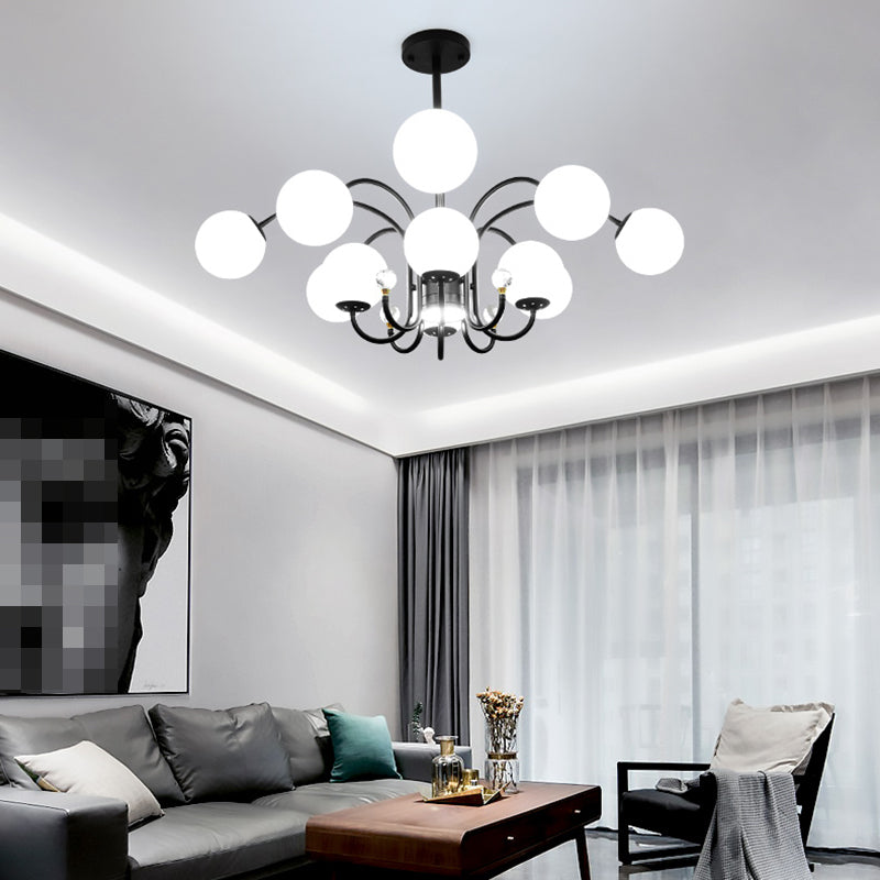 Modern Style Globe Chandelier Light White Glass Pendant Lighting with Crystal