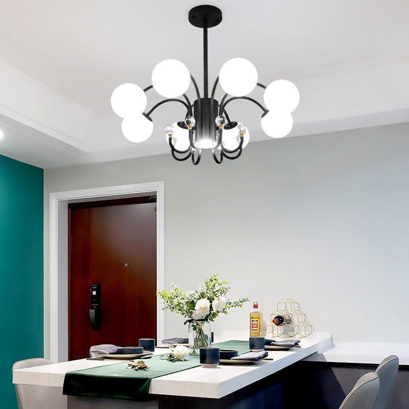 Modern Style Globe Chandelier Light White Glass Pendant Lighting with Crystal