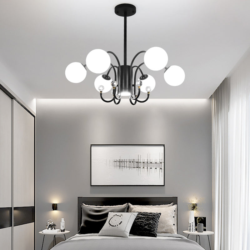Modern Style Globe Chandelier Light White Glass Pendant Lighting with Crystal