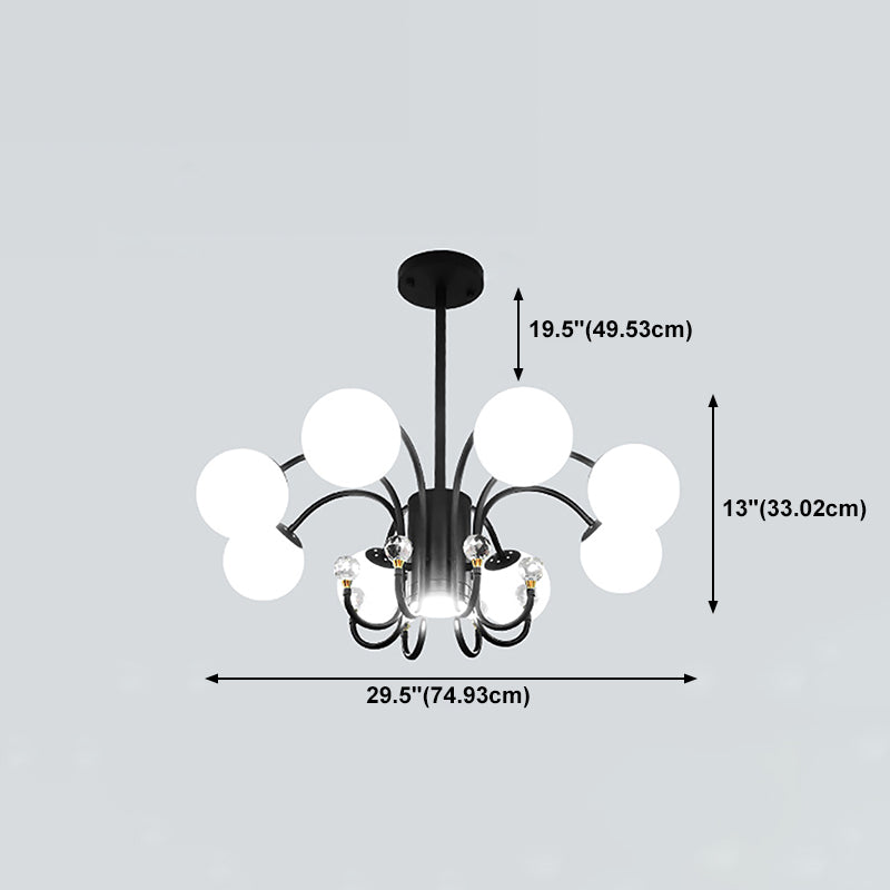 Modern Style Globe Chandelier Light White Glass Pendant Lighting with Crystal