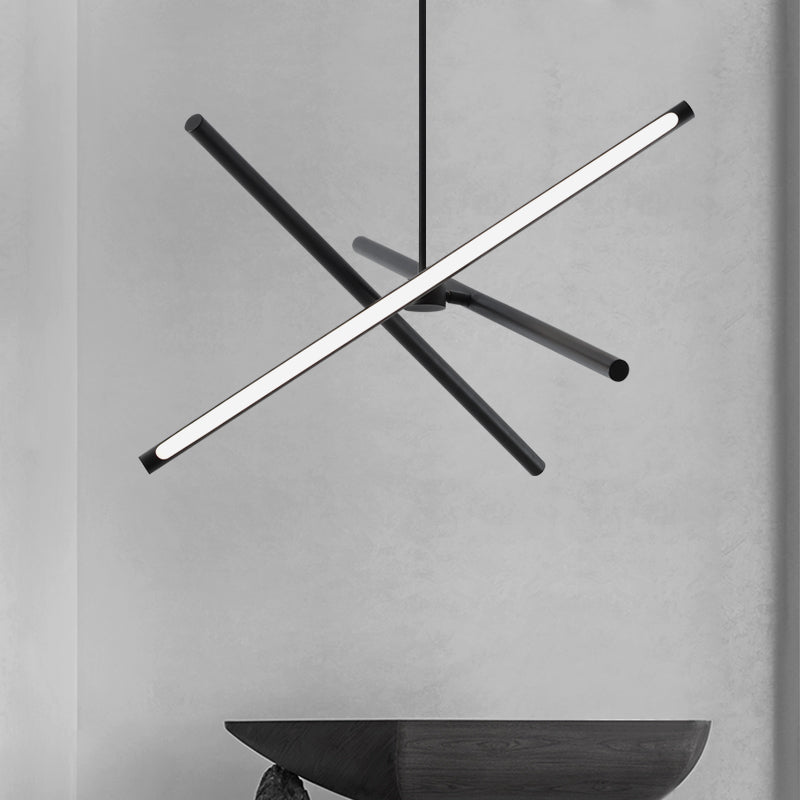 3-Light Black Hanging Light Minimalism Style Linear Shape Metal Chandelier Light