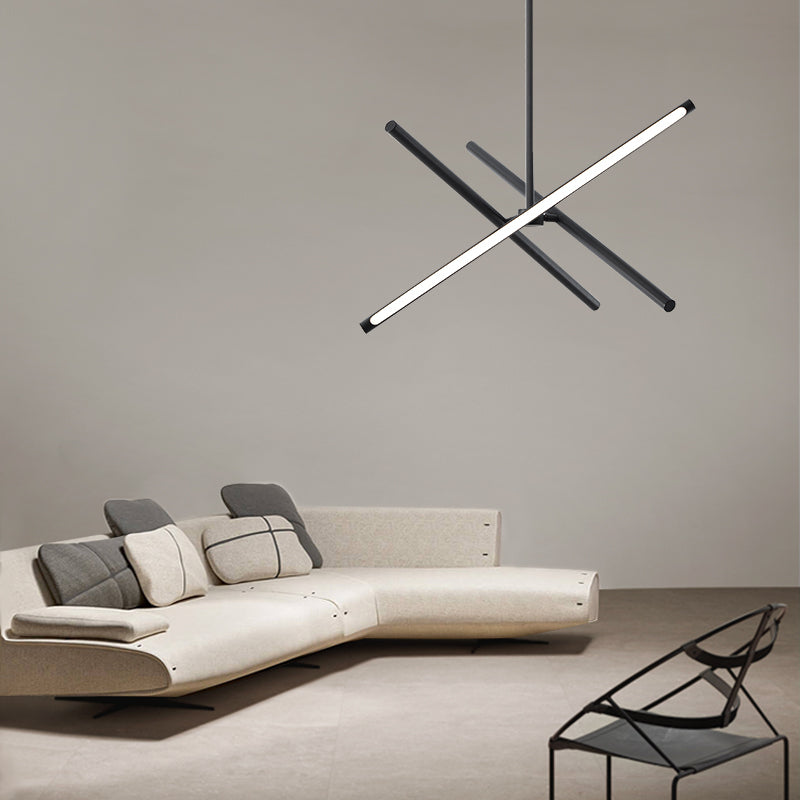 3-Light Black Hanging Light Minimalism Style Linear Shape Metal Chandelier Light