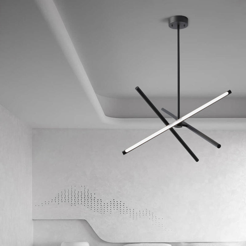 3-Light Black Hanging Light Minimalism Style Linear Shape Metal Chandelier Light