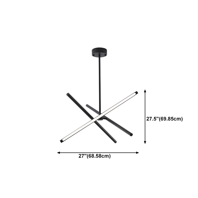 3-Light Black Hanging Light Minimalism Style Linear Shape Metal Chandelier Light