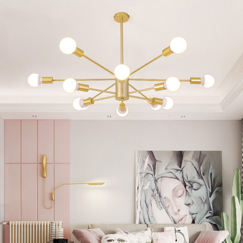 Modern Metal Bare Bulb Chandelier Light Fixtures Cafe Restaurant Hanging Chandelier