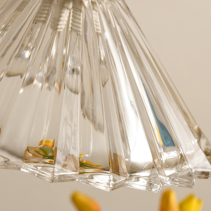 Transparent en verre pendent lampe nordique de style bois suspendu pour salle à manger