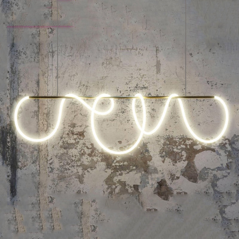 Linear Shape Island Light Modern 1 Light LED Hanging Light in Gold for Living Room