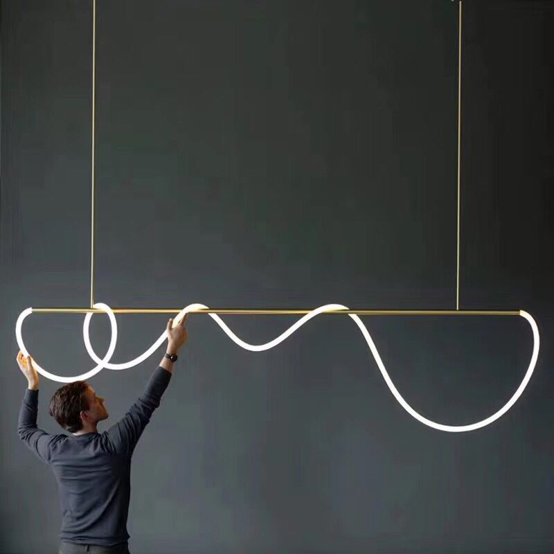 Linear Shape Island Light Modern 1 Light LED Hanging Light in Gold for Living Room