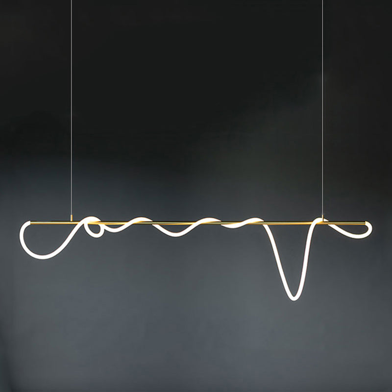 Linear Shape Island Light Modern 1 Light LED Hanging Light in Gold for Living Room