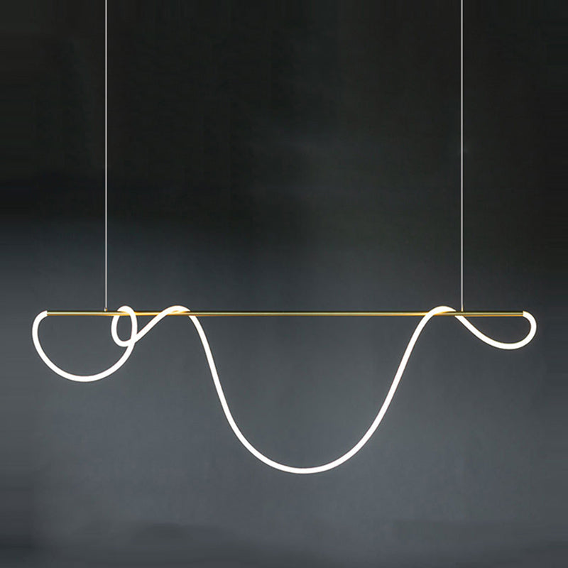 Linear Shape Island Light Modern 1 Light LED Hanging Light in Gold for Living Room