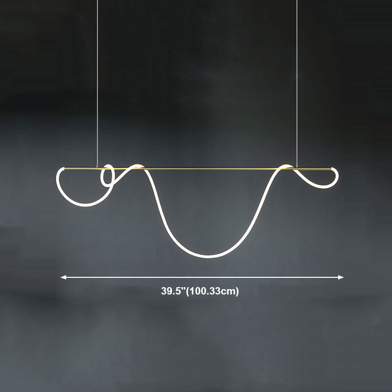 Linear Shape Island Light Modern 1 Light LED Hanging Light in Gold for Living Room
