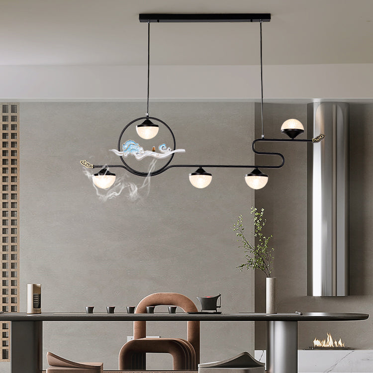 Modern Island Pendant Lamps 5-Light Restaurant Hanging Light Fixtures with Acrylic Shade