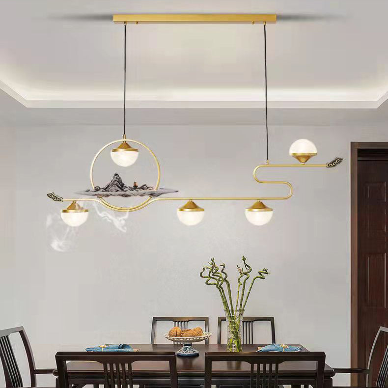 Modern Island Pendant Lamps 5-Light Restaurant Hanging Light Fixtures with Acrylic Shade