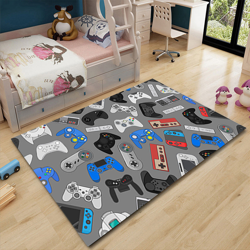 Kids Game Controller Pattern Carpet Polyester Area Rug Stain Resistant Rug for Living Room