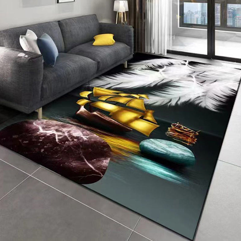 Abstract Rug Polyester Contrast Color Rug Stain Resistant Rug for Living Room