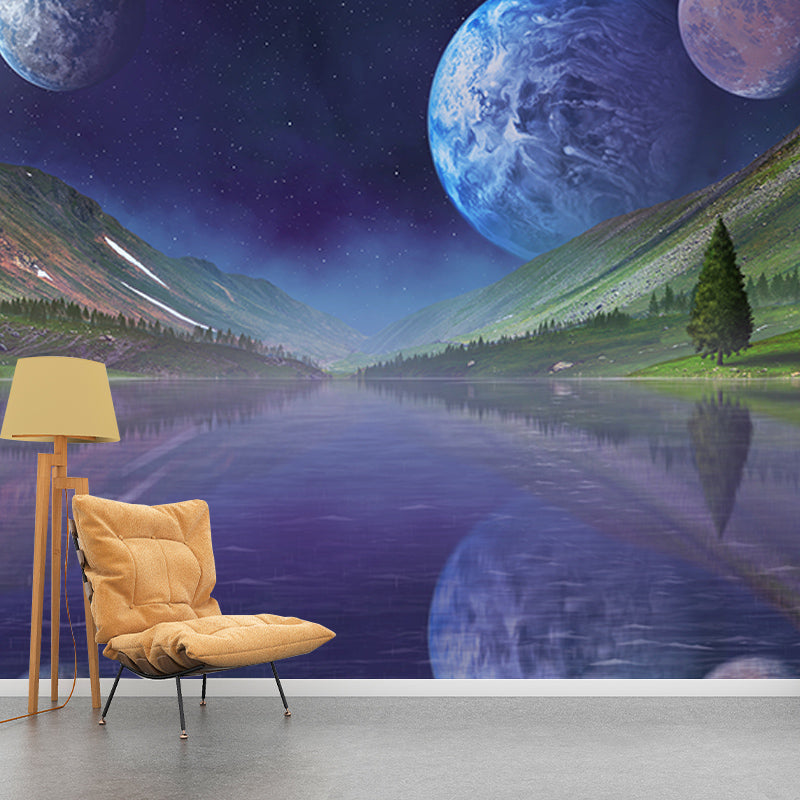 Modern Style Mural Wallpaper Universe Environment Friendly Bedroom Wall Mural