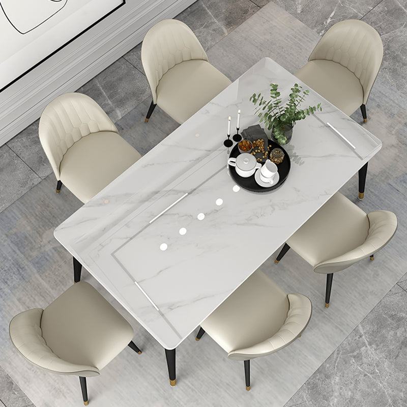 Modern 1/5/6/7 Pieces Dining Set Sintered Stone Dining Table Set with Leather Chairs