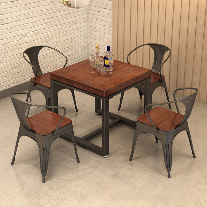 Industrial 1/2/3/5 Pieces Dining Set Square Solid Wood Dining Table Set