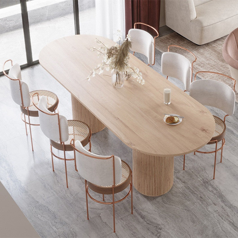 Rectangle Brown Modern Dining Table Solid Wood Table with Double Pedestal Base