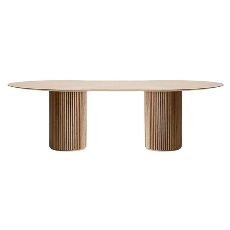 Rectangle Brown Modern Dining Table Solid Wood Table with Double Pedestal Base
