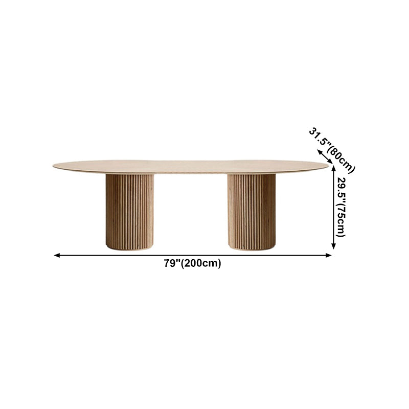 Rectangle Brown Modern Dining Table Solid Wood Table with Double Pedestal Base