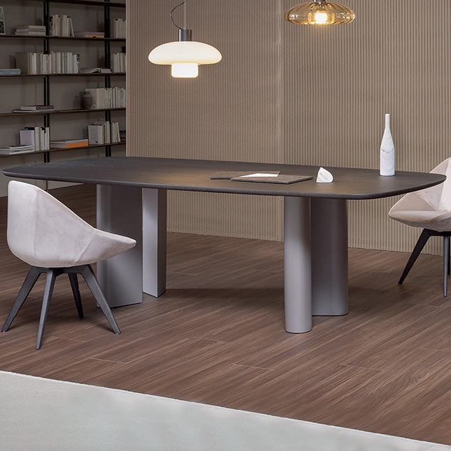 Modern Solid Wood Dining Table for restaurant Rectangle Table with Double Pedestal