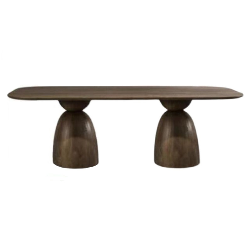 Mesa de comedor de madera maciza en color marrón para mesa moderna de restaurante con base de madera