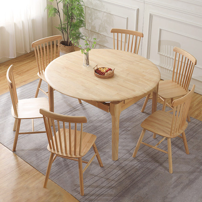 Contemporary Round Extendable Dining Table Solid Wood Standard Dining Table for Kitchen