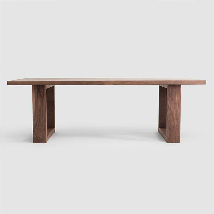 Mesa de comedor de madera maciza industrial mesa rectángulo en marrón con base de pedestal doble