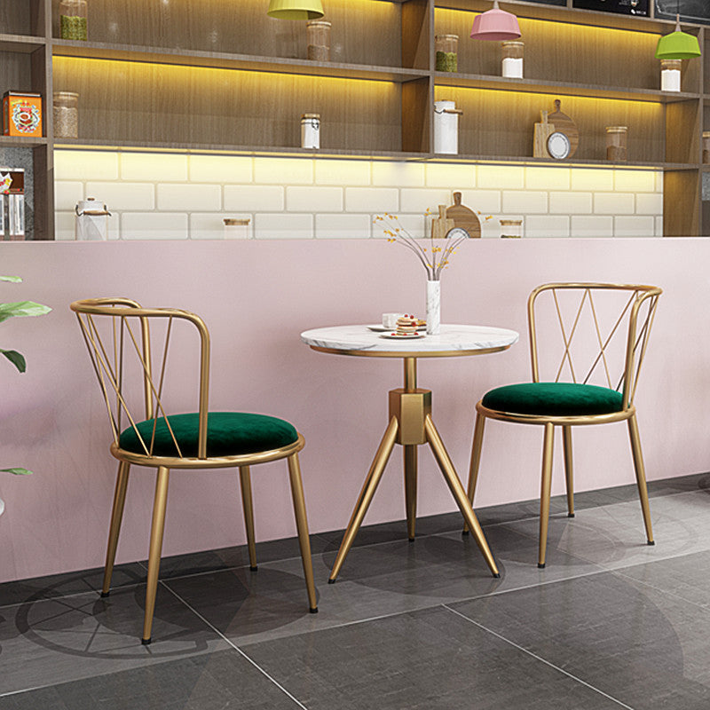 Silla de comedor de terciopelo Glam, sillas de comedor de metal sin brazos para uso doméstico