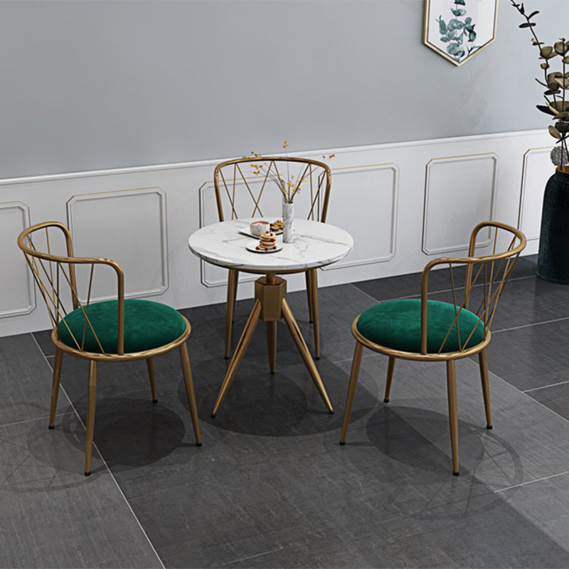 Silla de comedor de terciopelo Glam, sillas de comedor de metal sin brazos para uso doméstico