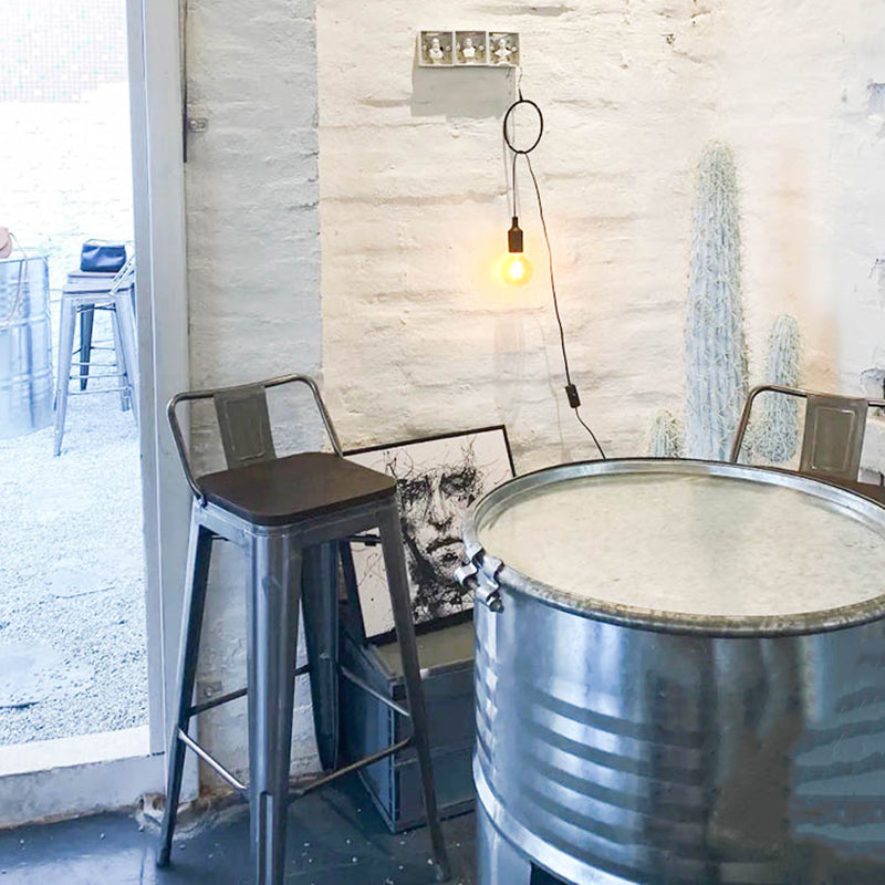 Industrial Iron Low Back Barstool 29.5" H Indoor Tall Stool with Square Seat