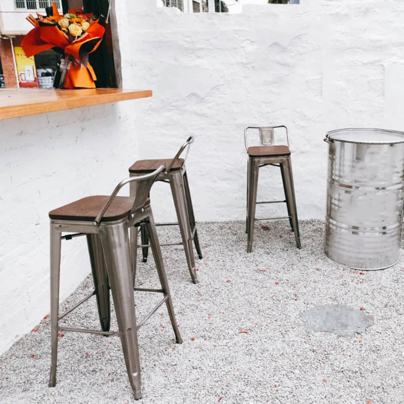 Industrial Iron Low Back Barstool 29.5" H Indoor Tall Stool with Square Seat