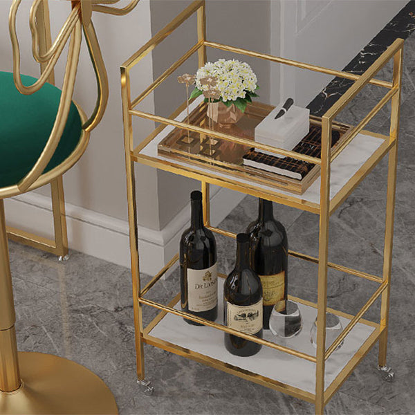 Glam Gold Iron Bar Table White Specialty Top 41.3"H Bistro Table with Storage