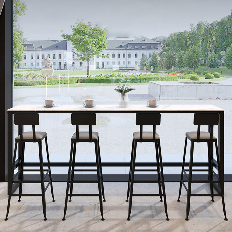 Industrial Black Iron Bar Table White Faux Marble Rectangle Top 41.3"H Bistro Table