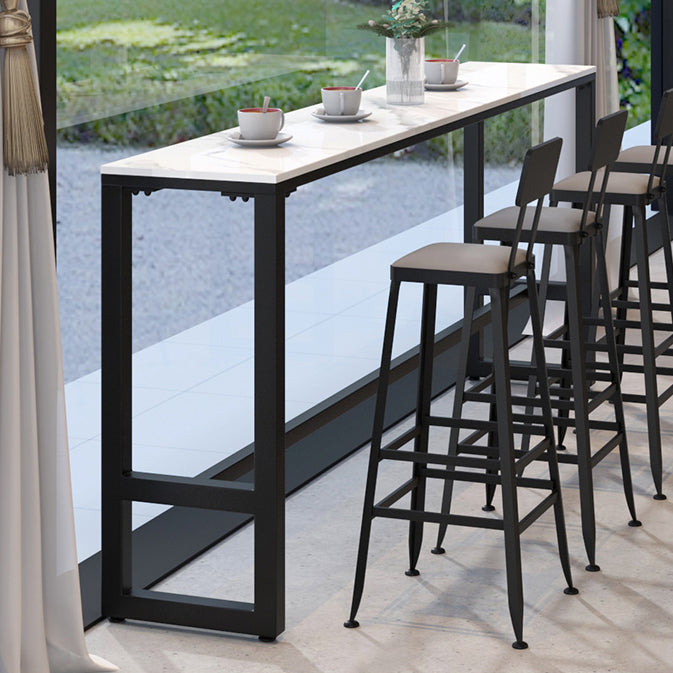 Industrial Black Iron Bar Table White Faux Marble Rectangle Top 41.3"H Bistro Table