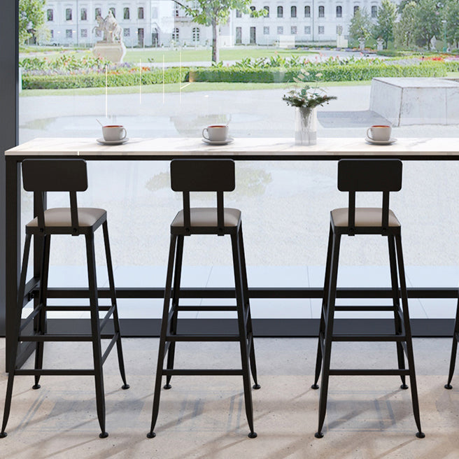 Industrial Black Iron Bar Table White Faux Marble Rectangle Top 41.3"H Bistro Table