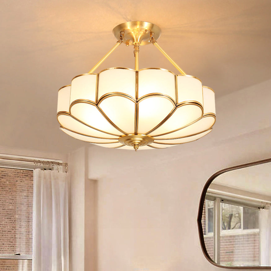 Éclairage de montage de plafond en verre en laiton de style vintage de lumière de bâti semi-encastré inversé
