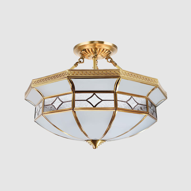 Éclairage de montage de plafond en verre en laiton de style vintage de lumière de bâti semi-encastré inversé