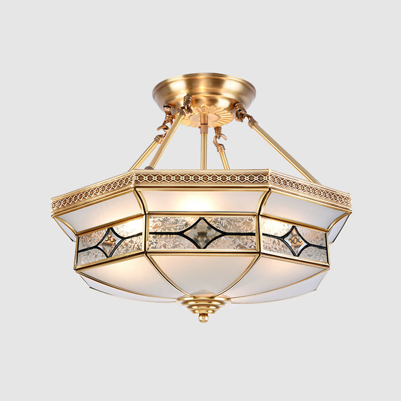 Éclairage de montage de plafond en verre en laiton de style vintage de lumière de bâti semi-encastré inversé