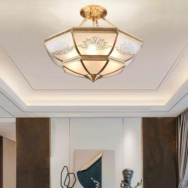 Éclairage de montage de plafond en verre en laiton de style vintage de lumière de bâti semi-encastré inversé