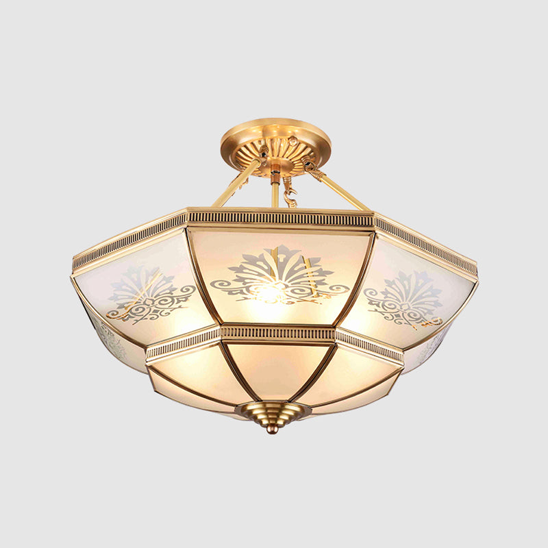 Éclairage de montage de plafond en verre en laiton de style vintage de lumière de bâti semi-encastré inversé