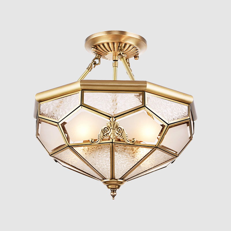 Éclairage de montage de plafond en verre en laiton de style vintage de lumière de bâti semi-encastré inversé