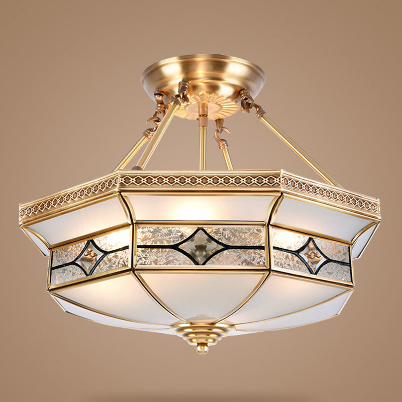 Éclairage de montage de plafond en verre en laiton de style vintage de lumière de bâti semi-encastré inversé