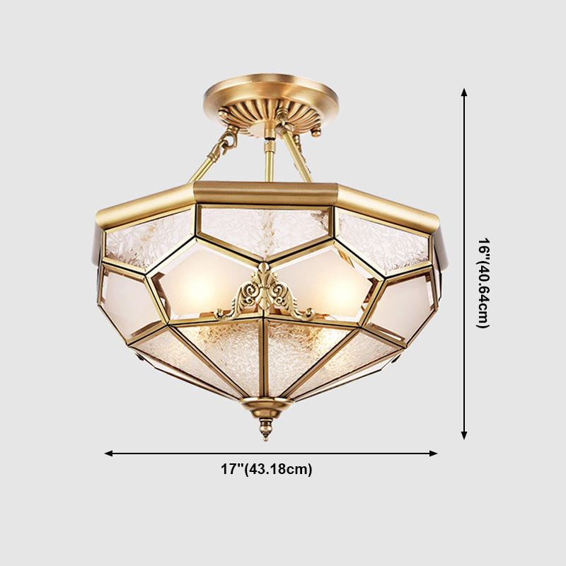 Éclairage de montage de plafond en verre en laiton de style vintage de lumière de bâti semi-encastré inversé